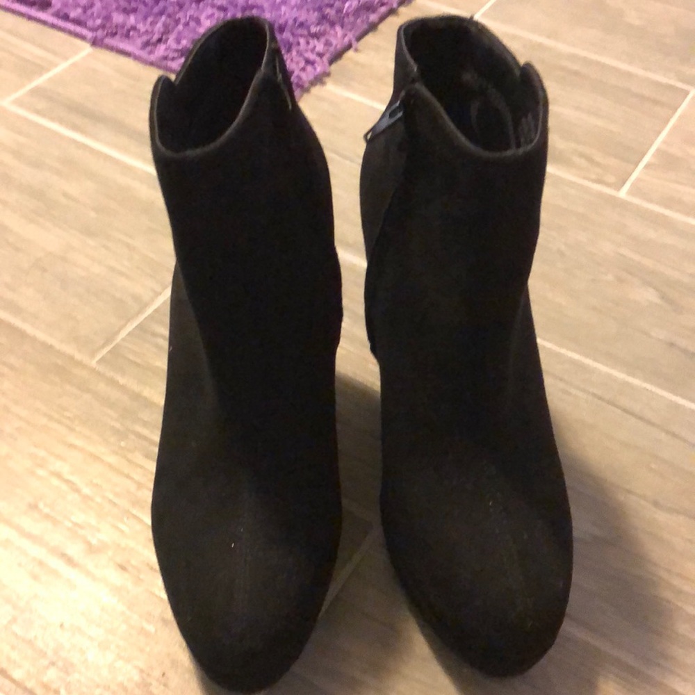 Black suede platform/wedge bootie